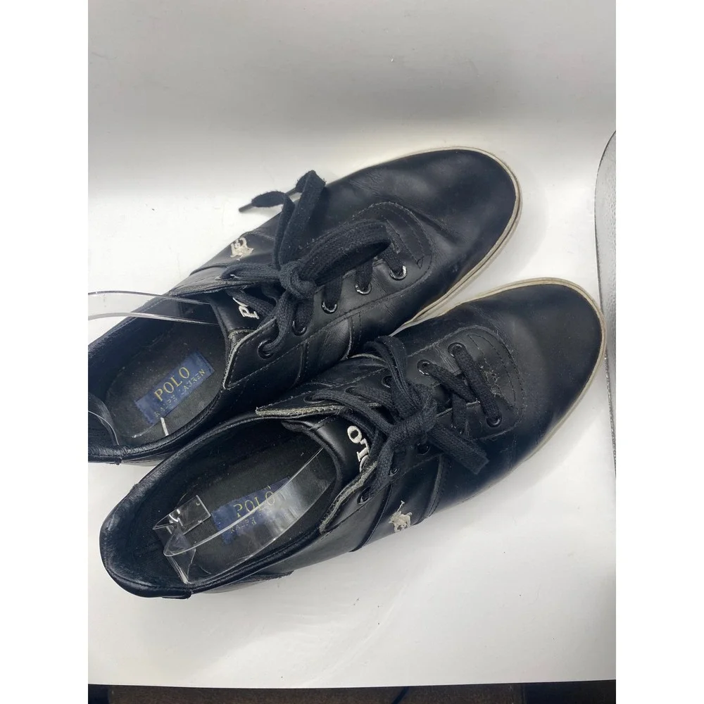 Polo Ralph Lauren‎ Leather Sneakers Casual Shoes Black Low Top Size 12